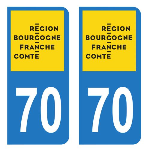 Lot 2 Autocollants Stickers Plaque Immatriculation Voiture Auto Département 70 Haute-Saône Logo Région Bourgogne-Franche-Comté