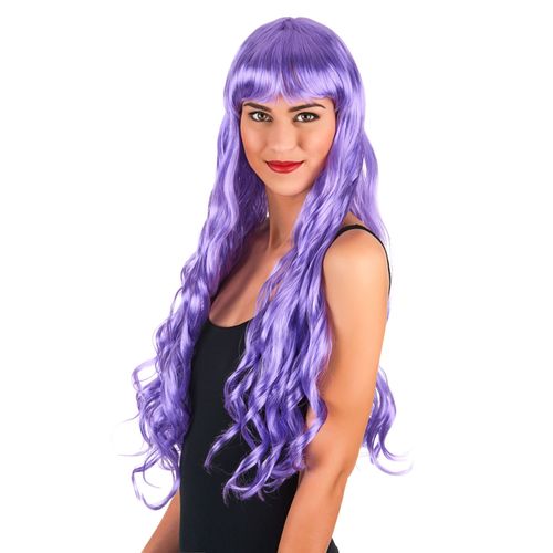 Perruque Longue Ondulée Violette À Frange Femme