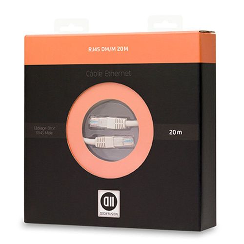 Câble RJ45 droit mâle 20m CAT 6 D2 Diffusion