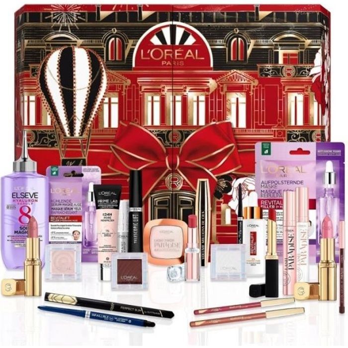 Calendrier De LAvent L'oréal Paris - 24 Produits Maquillage, Soins Visage Et Produit Cheveux - Grand Format - Coffret Cadeau Noël 