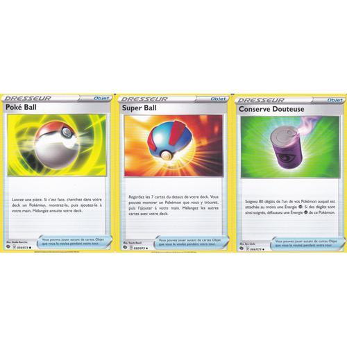 3 Cartes Pokemon - Poké Ball - 59/73 + Conserve Douteuse 66/73 + Super Ball 52/73 - Épée Et Bouclier 3,5 La Voie Du Maitre