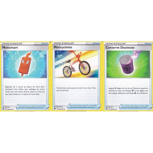 3 Cartes Pokemon - Motismart - 64/73 + Moticyclette 63/73 + Conserve Douteuse 66/73 - Épée Et Bouclier 3,5 La Voie Du Maitre