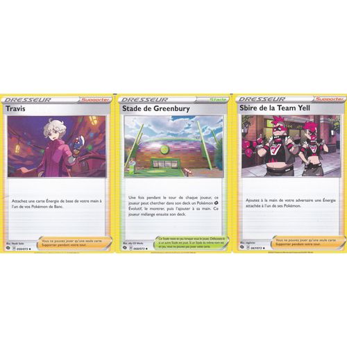 3 Cartes Pokemon - Travis - 50/73 + Stade De Greenbury 68/73 + Sbire De La Team Yell 67/73 - Épée Et Bouclier 3,5 La Voie Du Maitre
