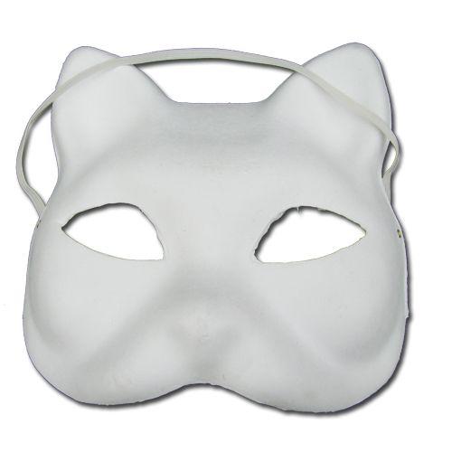 Expédié De France Lot De 3 Création Station Demi-Masques Floqués Avec Élastique, Blanc Forme Chat Soirée Déguisement Peint À La Main Personnalité Créative Conception Libre Masque