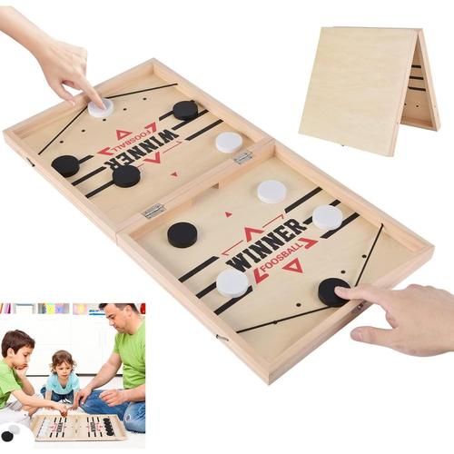 Jeu De Société Rapide Slingpuck, Jeu De Société Super Winner, Jeu De Hockey De Fronde Pliable 2 En 1, 20 Pièces D' Échecs En Noir Et