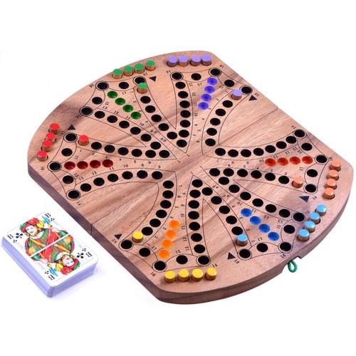 Tock Pour 4 Ou 6 Joueurs - Jeu De Société Avec Cartes À Jouer - Jeu De Plateau En Bois Avec Plateau De Jeu Pliable.