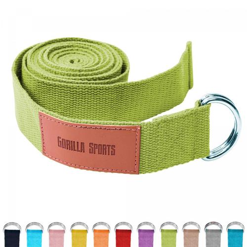 Gorilla Sports - Sangle De Yoga 100% Coton - Sangle Pour Étirements - Fermetures En Métal - 11 Coloris - Couleur : Vert