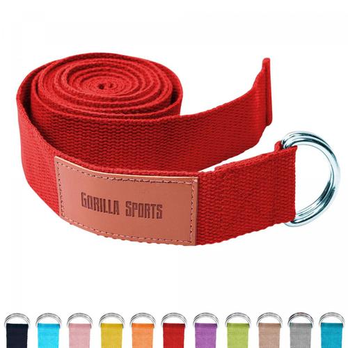 Gorilla Sports - Sangle De Yoga 100% Coton - Sangle Pour Étirements - Fermetures En Métal - 11 Coloris - Couleur : Rouge