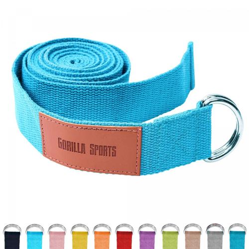 Gorilla Sports - Sangle De Yoga 100% Coton - Sangle Pour Étirements - Fermetures En Métal - 11 Coloris - Couleur : Turquoise