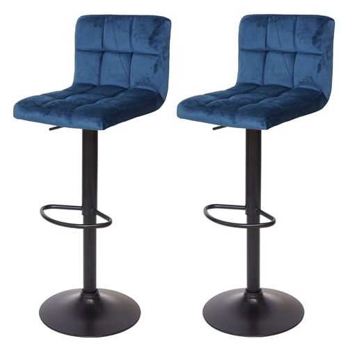 2x Tabouret De Bar Hwc-G87, Chaise Bar/Comptoir, Réglable En Hauteur   Velours Pétrole, Pied Noir