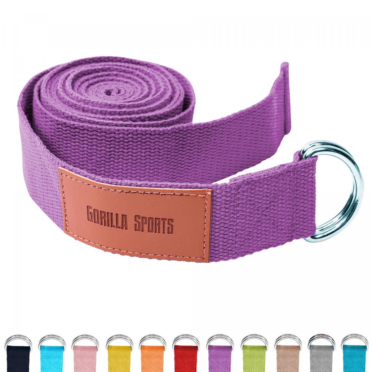 Gorilla Sports - Sangle De Yoga 100% Coton - Sangle Pour Étirements - Fermetures En Métal - 11 Coloris - Couleur : Violet