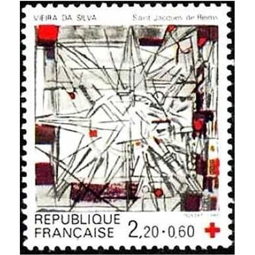 France 1986, Très Beau Timbre Neuf** Luxe Yvert 2449, Au Profit De La Croix Rouge, Oeuvre De Vieira Da Silva, Vitrail De Saint Jacques De Reims.