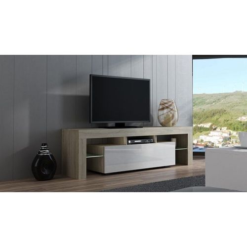 Meuble Tv Spider À Led En Chêne Mat Avec Porte Blanc Laqué 160 Cm