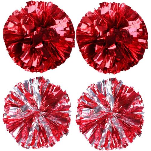 Rouge 4 Pièces Pompons De Balle De Cheerleading Pom Pom De Joie Poms De Joie Pompons Pour Encourager Pompons De Pom-Pom Girl Acclamant La Main Fleur De Danse Boule De Fleur Fournitures