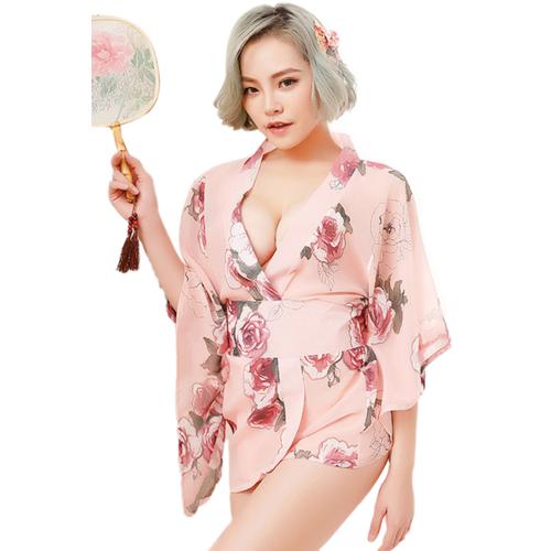 Kimono Nuisette Japonais Sexy Rose À Fleurs. Matière Polyester