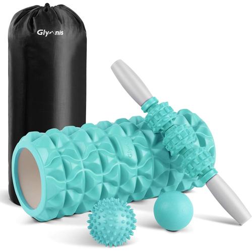 Turquoise Rouleau De Massage 4 En 1 Kit Foam Roller Et Baton Massage Et 2 Balles De Massage Rouleau En Mousse Pour Massage Profond Shaping Yoga (Turquoise)