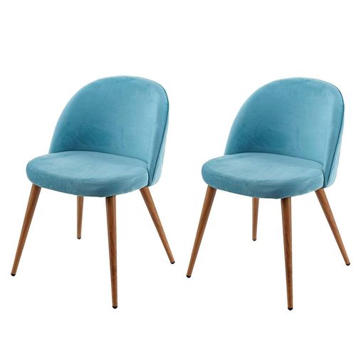 Lot De 2 Chaises De Salle À Manger Tissu Velours Bleu En Bois Style Rétro Cds04419