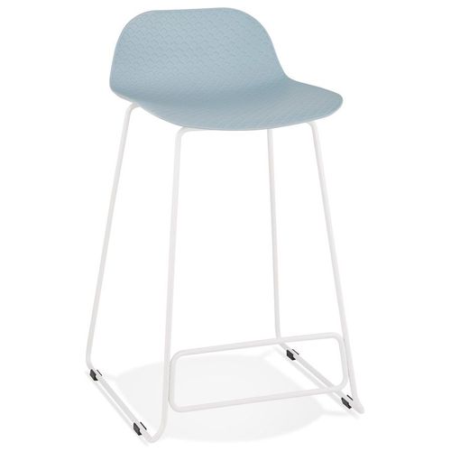 Tabouret Snack Mi-Hauteur 'babylos Mini' Bleu Avec Pieds En Métal Blanc