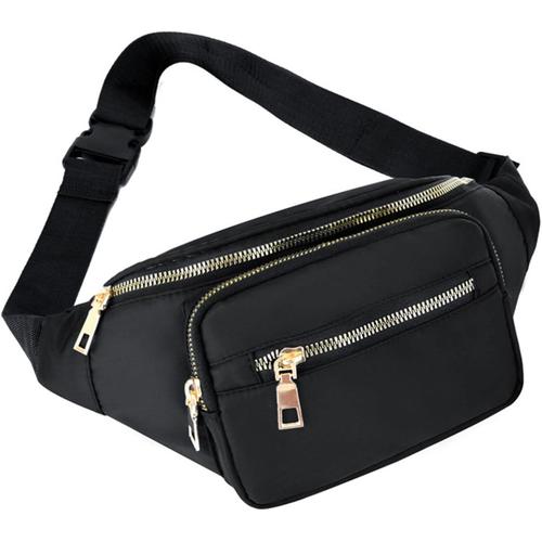 Sac Banane Femme Homme, Sac Ceinture Noir Fashion Sac Banane Multi-Poches Sac Banane de Sport Sac Banane Étanche avec 4 Compartiments pour Course, Vélo, Randonnée, Voyages, Shopping (Black)