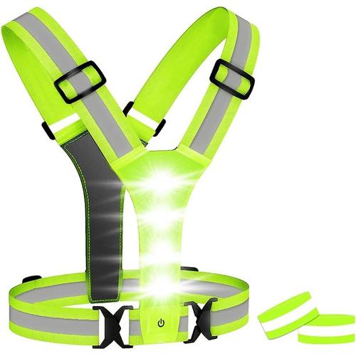 Gilet de Course à LED, Gilet de SéCurité RéFléChissant à LED Haute Visibilité avec 2 Bandes RéFléChissantes pour Le Cyclisme, Le Jogging, la Course à Pied