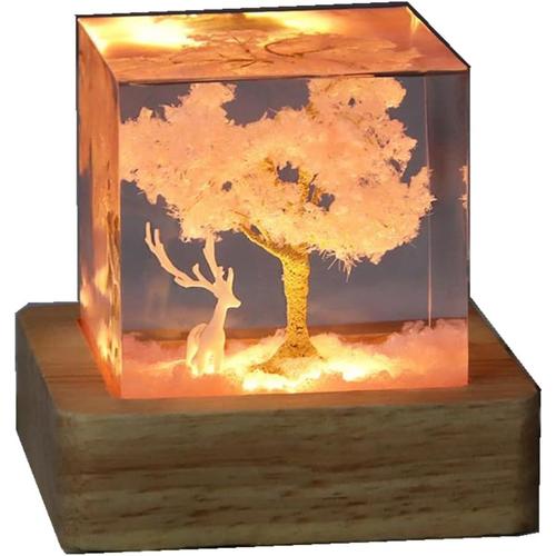 Sakura Lampe En Résine, Veilleuse En Forme De Fleur Et De Cerf, Lumière Led En Forme D'arbre À Fleurs Roses Avec Base, Lampe D'ambiance Décorative, Cadeaux Créatifs Pour Femme, Anniversaire, Fête Des