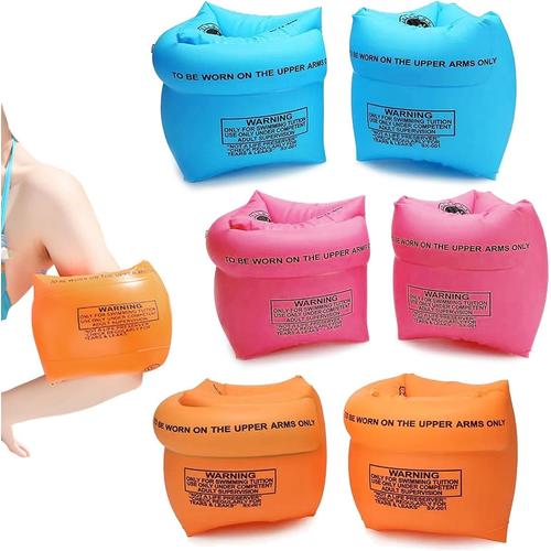 Lot de 3 paires de brassards de natation gonflables pour enfants et adultes, brassards de natation gonflables, manches flottantes, bouée de natation, aide d'apprentissage à la natation, 3 couleurs