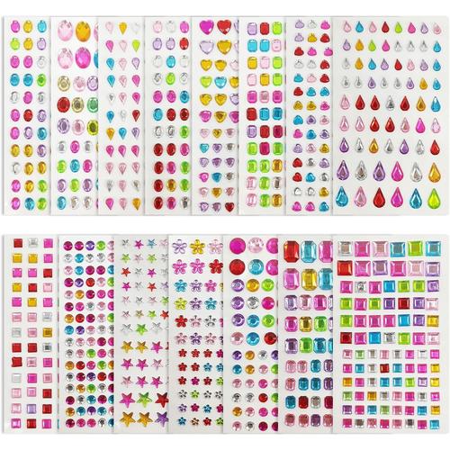 1300+(15 Feuilles) Autocollants Strass Autocollant Cristal Auto-Adhésif Bijoux Autocollants Gem,Pour Diy Artisanat Nail Body Maquillage Festival,Enfants Artisanat (Multicolore)