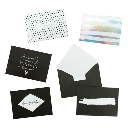Carte D'invitation Noir Et Blanc Avec Enveloppe 15cm 4 Pièces