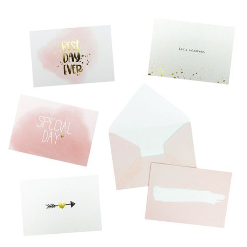 Carte Illustrée Rose Blanc Et Doré Avec Enveloppe 4 Pièces
