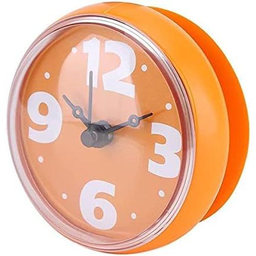 Horloge de Douche éTanche DiamèTre du Visage Rond 7 Cm Ventouse Chiffres Arabes Cadran Grand éCran pour Cuisine (Orange)