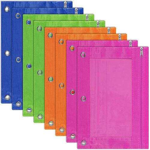 Lot de 8 Pochettes à Crayons à 3 Anneaux, Reliure à Pochettes, Multicolore, éTui à Crayons, FenêTre Transparente, pour Fournitures Scolaires, Fournitures de Bureau