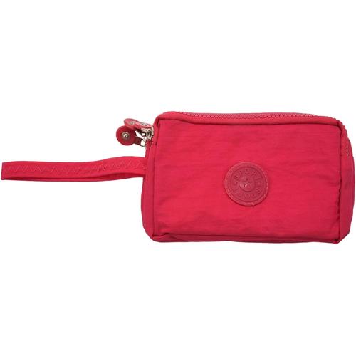 Portefeuille de Femmes Lavable Porte-Monnaie en Tissu froisse de Telephone Sac de Maquillage portatif a Trois Fermetures a glissiere Rouge