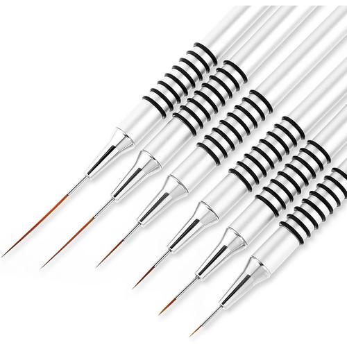 Lot De 6 Pinceaux À Liner Pour Nail Art - 5/7/9/11/20/25 Mm - Outil De Dessin De Point D'ongle - Polissage Du Métal - Peinture - Stylos De Design D'ongles Pour Lignes Longues - Détails Fins - 