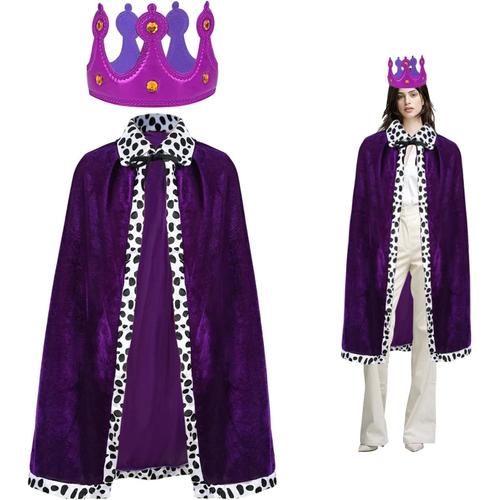 Costume De Roi Et De Reine Pour Adultes, Peignoir En Velours Royal Avec Couronne, Robe De Roi, Costume De Couronnement Pour Halloween, Carnaval, Cosplay, Fête À Thème, 120 Cm