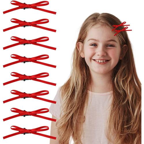 Lot De 10 Barrettes À Cheveux Pour Femme Avec N?ud - Pour Femme Et Fille - Petit Ruban - Porte-Queue De Cheval Rouge - N?ud - Pinces À Cheveux Solides - Pour Tout-Petits 