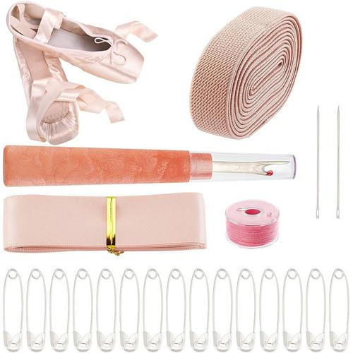 Kit Professionnel De Point Et De Couture Pour Pointes Comprenant 2m De Cordon En Caoutchouc Élastique Et Ruban De Satin 45m De Fil À Coudre 2 Aiguilles À Coudre En Cuir 1 Coupe-Fil