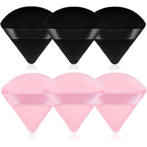 Lot De 6 Houppettes Triangulaires Pour Maquillage Du Visage Avec Sangle En Velours Doux Pour Poudre Minérale, Poudre Libre, Poudre Corporelle, Fond De Teint Humide Et Sec 