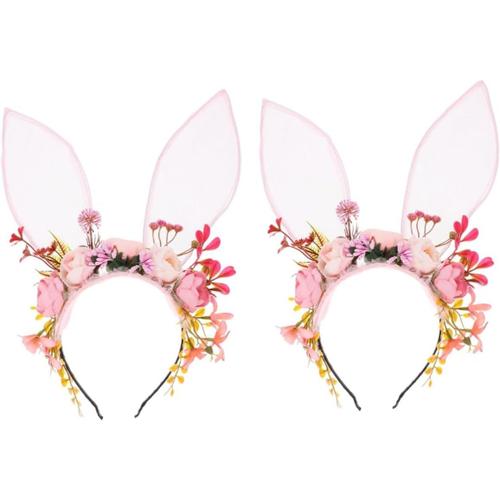 2 Pièces Serre-Tête Oreilles De Lapin Couronne De Fleurs De Printemps Costume De Cosplay Elfe Bandeau De Bandeau Oreilles Danimaux Bandeau Danimaux Adulte Accessoires En Tissu