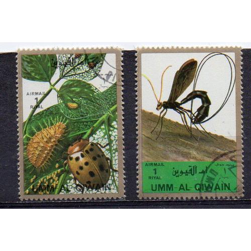 Umm Al Qiwain- Lot De 2 Timbres Oblitérés- Poste Aérienne- Insectes