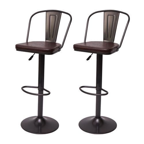 2x Tabouret De Bar Hwc-H10a, Réglable En Hauteur, Pivotant, Design Industriel   Vintage Noir-Marron