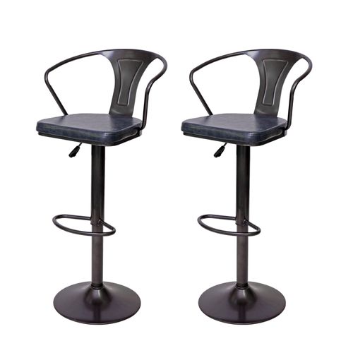 2x Tabouret De Bar Hwc-H10b,Réglable En Hauteur,Avec Accoudoirs,Pivotant,Design Industriel   Vintage Noir-Gris
