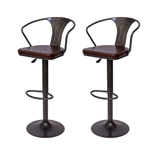2x Tabouret De Bar Hwc-H10b,Réglable En Hauteur,Avec Accoudoirs,Pivotant,Style Industriel Vintage Noir-Marron