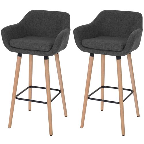 2x Tabouret De Bar Malmö T381, Chaise Bar/Comptoir Avec Dossier   Tissu, Gris Foncé