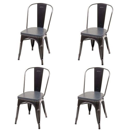 4x Chaise De Salle À Manger Hwc-H10e,Métal,Similicuir Chesterfield,Gastronomie,Design Industriel   Noir-Gris