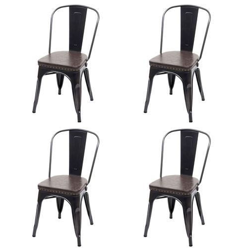 4x Chaise De Salle À Manger Hwc-H10e,Métal,Similicuir Chesterfield,Gastronomie,Design Industriel   Noir-Marron