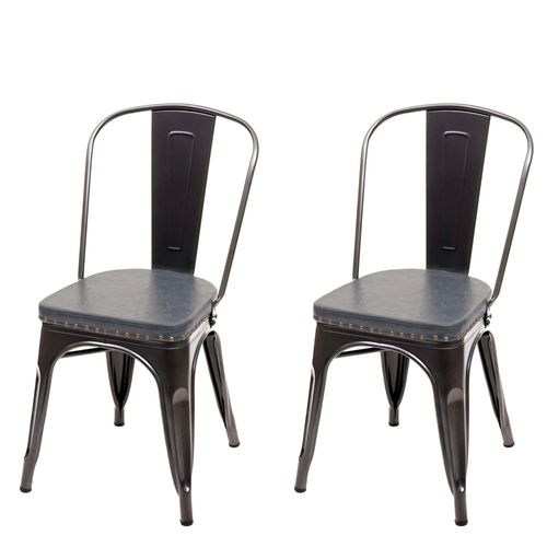 2x Chaise De Salle À Manger Hwc-H10e,Métal,Similicuir Chesterfield,Gastronomie,Design Industriel   Noir-Gris