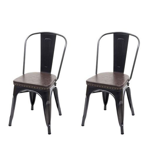 2x Chaise De Salle À Manger Hwc-H10e,Métal,Similicuir Chesterfield,Gastronomie,Design Industriel   Noir-Marron