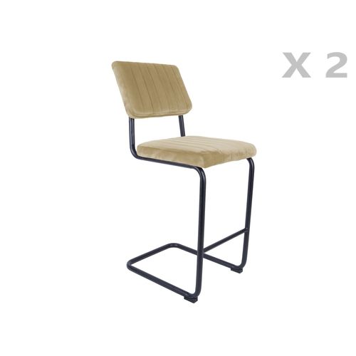 Lot De 2 Tabourets De Bar Cantilevers Design Effet Velours Keen - Beige