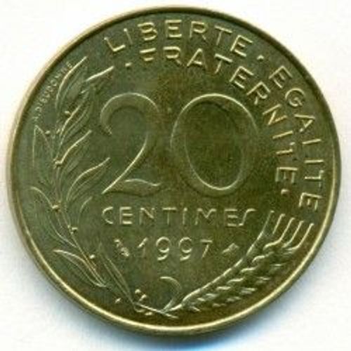France = Pièce De Monnaie De 20 Centimes De Francs, Type Marianne, Graveur Dieudonné Et Lagriffoul, Année 1997