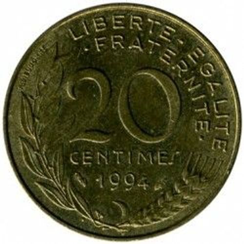 France = Pièce De Monnaie De 20 Centimes De Francs, Type Marianne, Graveur Dieudonné Et Lagriffoul, Année 1994, Variété Dauphin